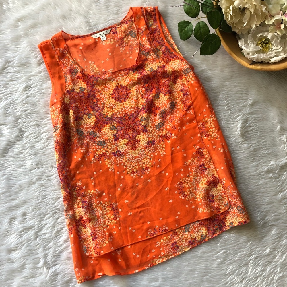 Cabi 268 Orange Floral Merrow Edge Tank